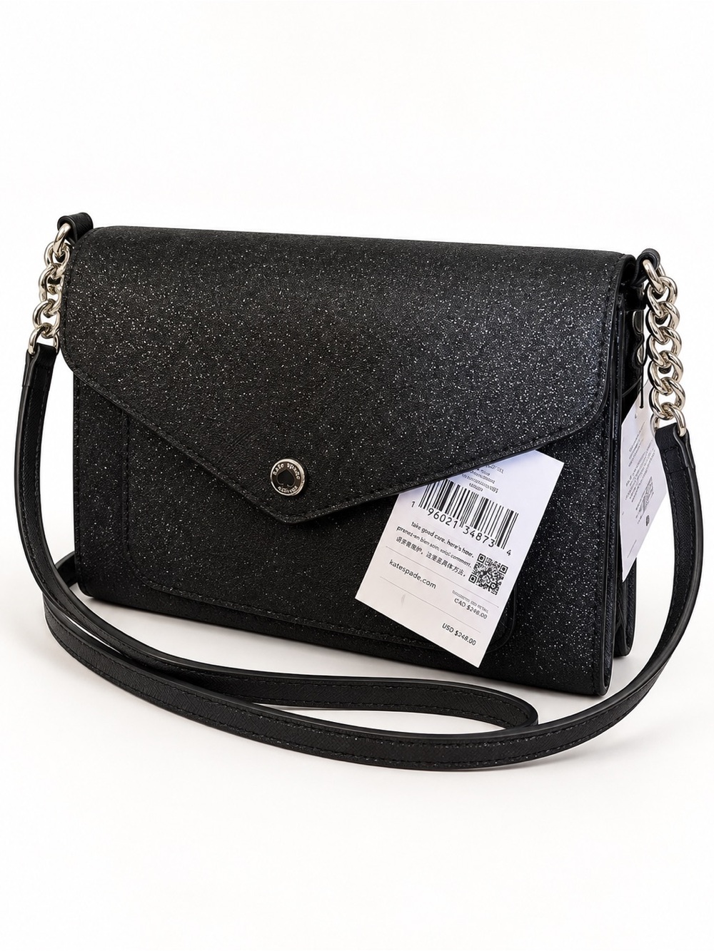 NWT Kate Spade Glitter Envelope Crossbody Black Evening Clutch Bag